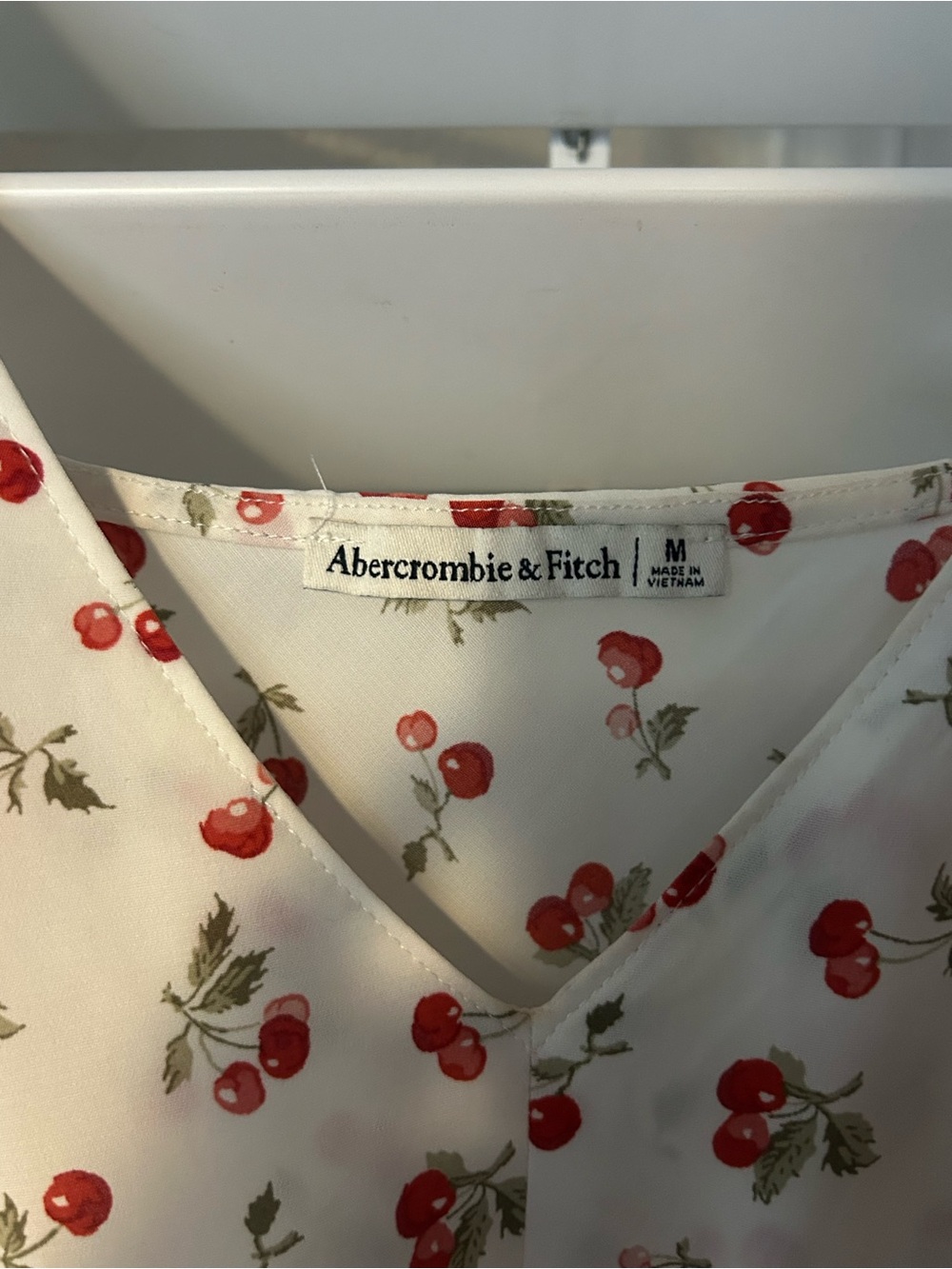 Abercrombie & Fitch White V-Neck Camisole with Red Cherry Print - Picture 3 of 3